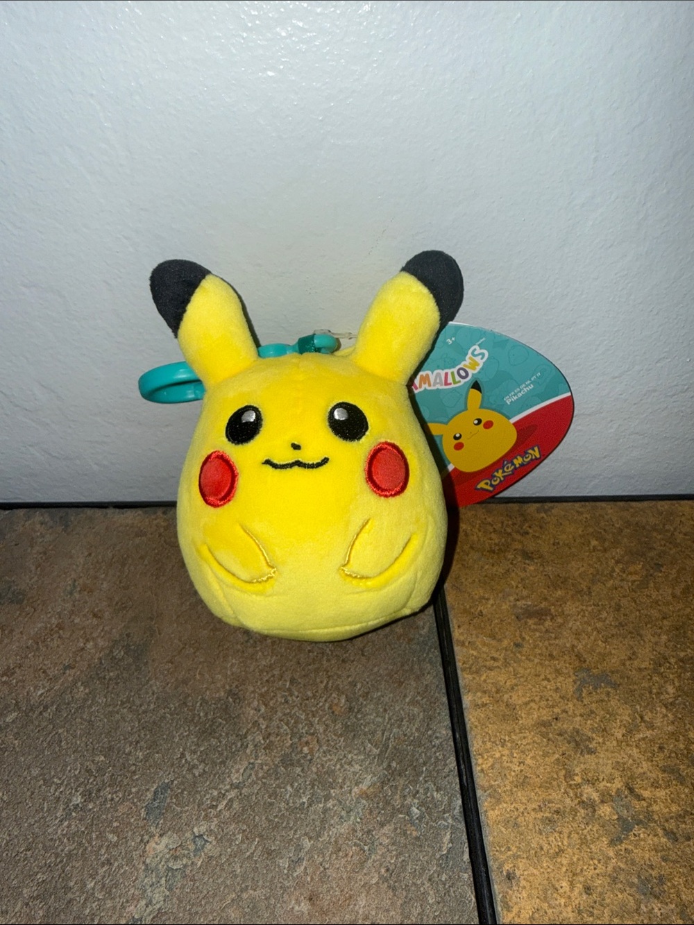 Squishmallows Pikachu Keychain - Yellow with Red Cheeks and Black Ear Tips